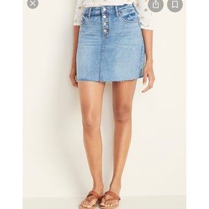 High-Waisted Button-Fly Frayed-Hem Jean Skirt for Women